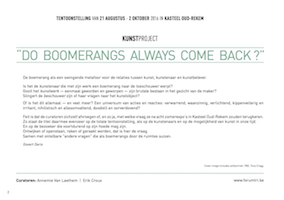 Kunstproject 'DO BOOMERANGS ALWAYS COME BACK?' | 21 augustus - 2 oktober 2016  